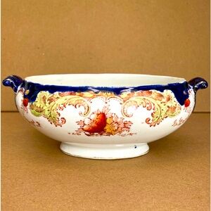 Vtg Bishop & Stonier Repton 2 Handled Dish Imperial Porcelain Cobalt Flowers